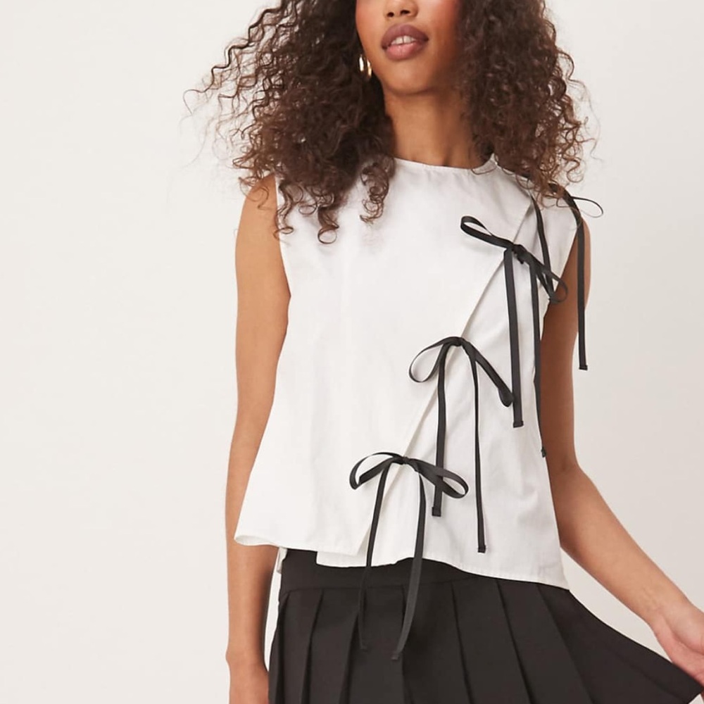 White Assymetrical Top with Ribbon